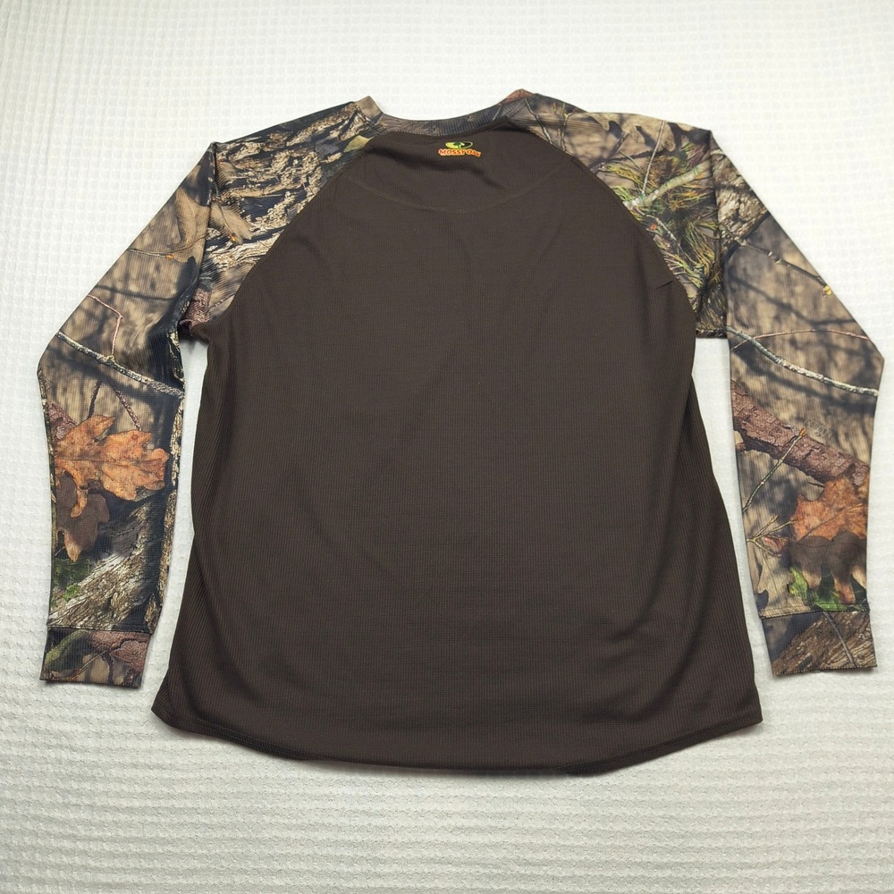 Mossy Oak Mens 2XL Brown Camo Raglan Waffle‎ Knit Performance Long Sleeve Shirt - Picture 3 of 11